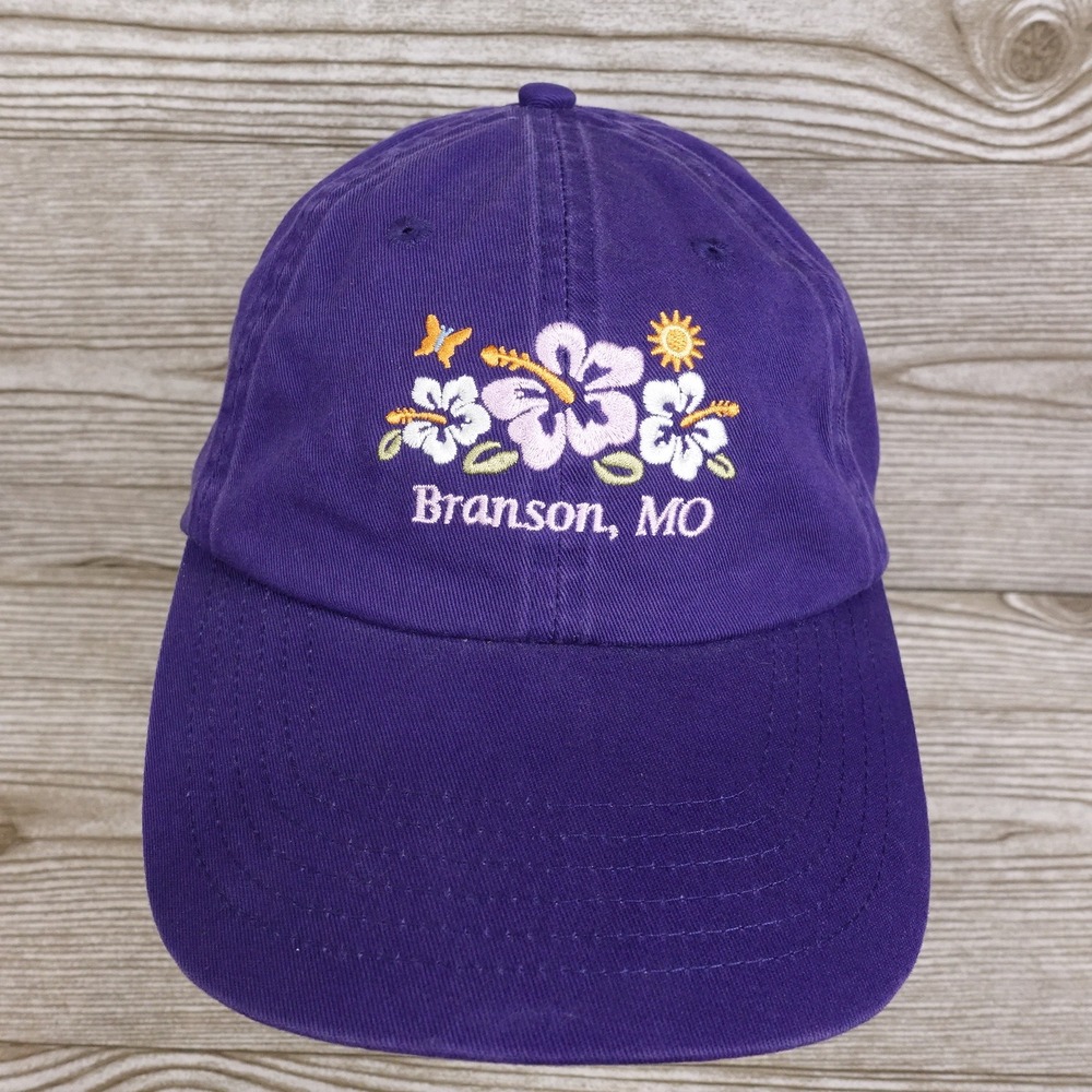 BRANSON MO MISSOURI PURPLE ADJUSTABLE TRAVEL TOURIST FLORAL BASEBALL HAT CAP
